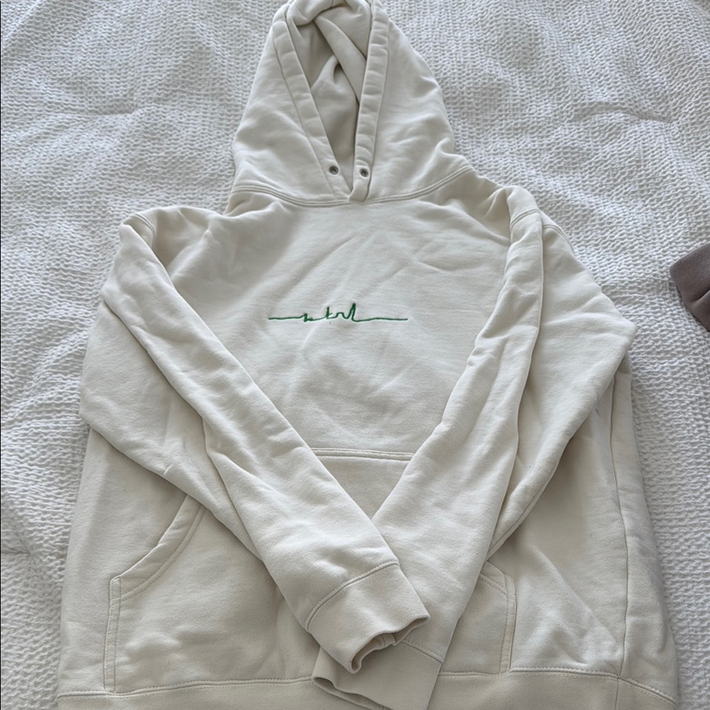 Cream Hoodie with Green Embroidery